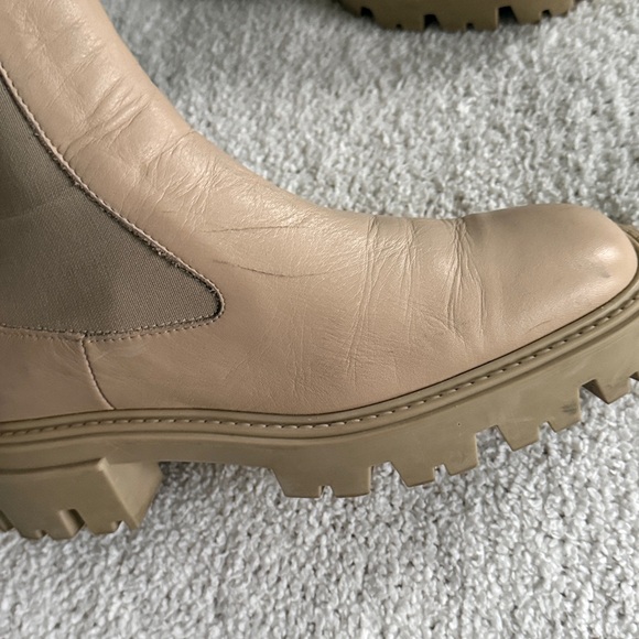 Zara Leather Boots Ecru Ivory Track Soles Chelsea EU36 Chunky Sole Boots - Picture 6 of 14